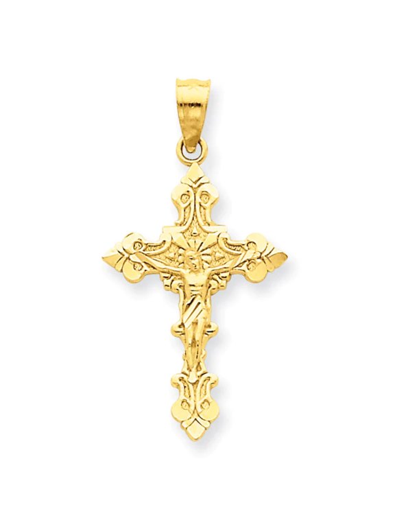 14K Yellow Gold Classic Fancy Edges Crucifix Cross Pendant