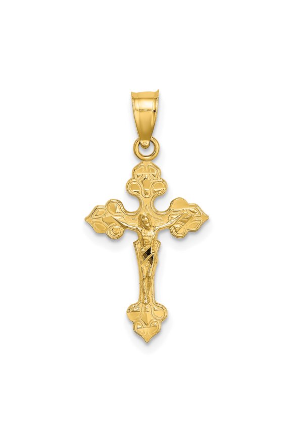 14K Yellow Gold Ornate Fancy Tips Crucifix Cross Pendant