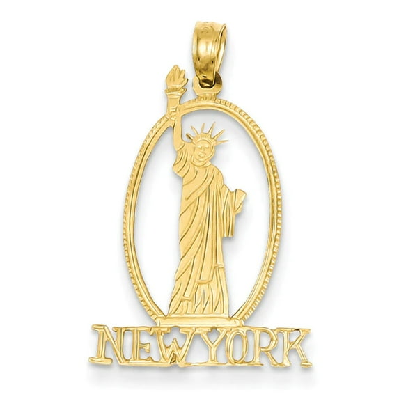 14k Yellow Gold Polished Cut-out New York Statue of Liberty Pendant Necklace 29.5x18.6mm Pendant for Women
