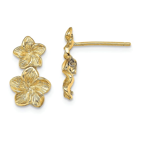 FJC Finejewelers 14k Yellow Gold Double Flower Drop Post Earrings Plumeria