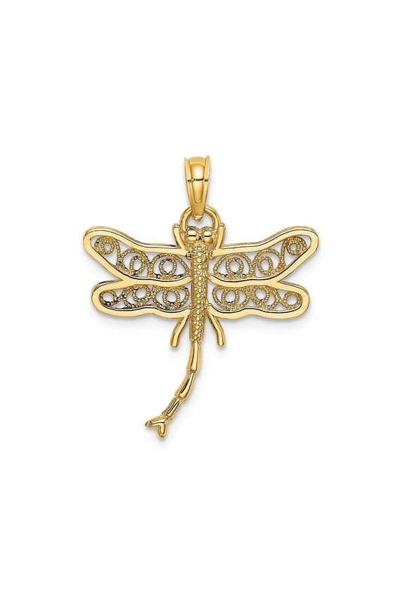 FJC Finejewelers 14k Yellow Gold Dragonfly with Beaded Filigree Wings Charm