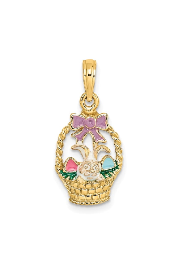 14K Enameled Easter Basket with Bunny/Bow/Eggs Charm K6740
