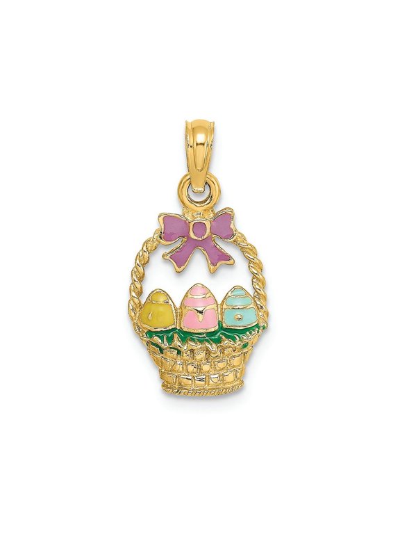 FJC Finejewelers 14k Yellow Gold Easter Basket with Lavender Bow 3 Eggs Charm
