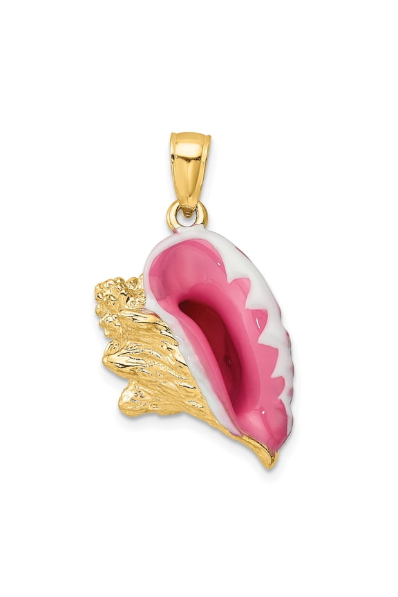 14K 3-D Pink and White Enamel Conch Shell Charm K6655