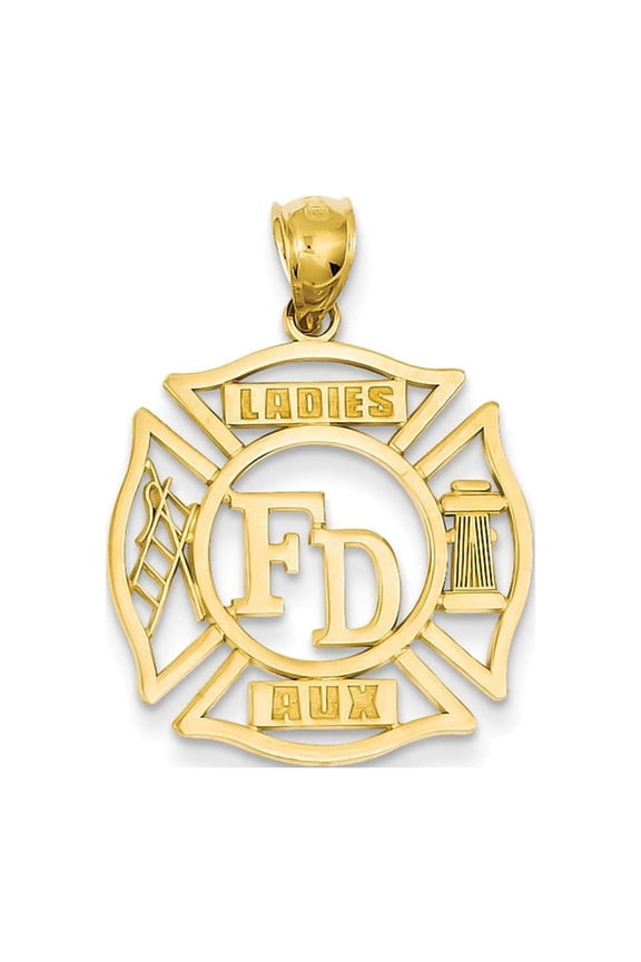 14k Yellow Gold Polished Finish Open Back FD LADIES AUX in Shield Charm Pendant