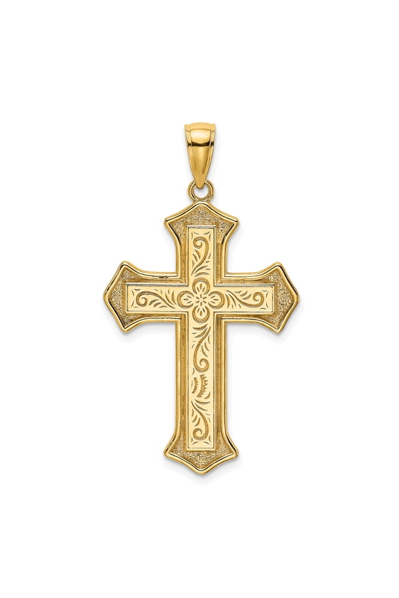 14K 2-D Filigree Center Block Cross Charm K8535