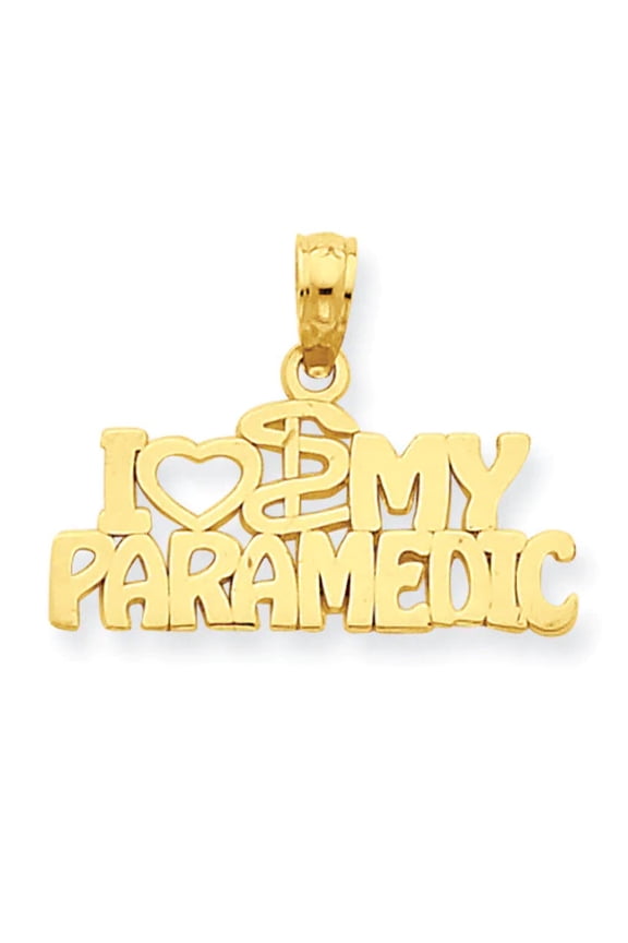 14K Yellow Gold Open Back Polished Finish I HEART MY PARAMEDIC Charm Pendant