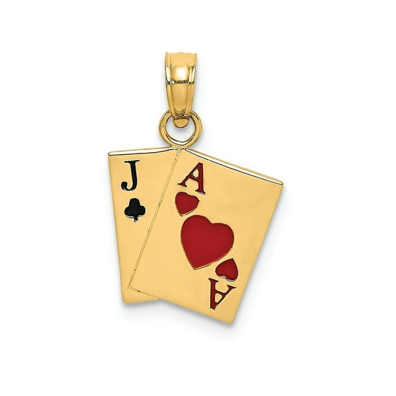 FJC Finejewelers 14k Yellow Gold Jack Of Clubs Ace Of Hearts Cards with Enamel ~ Black Red Charm