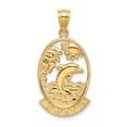 thumbnail image 1 of 14K Yellow Gold Polished Finish JAMAICA with Dolphins, Waves, Sunshine Scene Back Ground Oval Shape Charm Pendant, 1 of 4