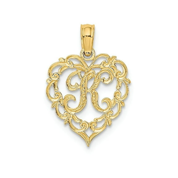 FJC Finejewelers 14k Yellow Gold K Script Initial In Heart Charm