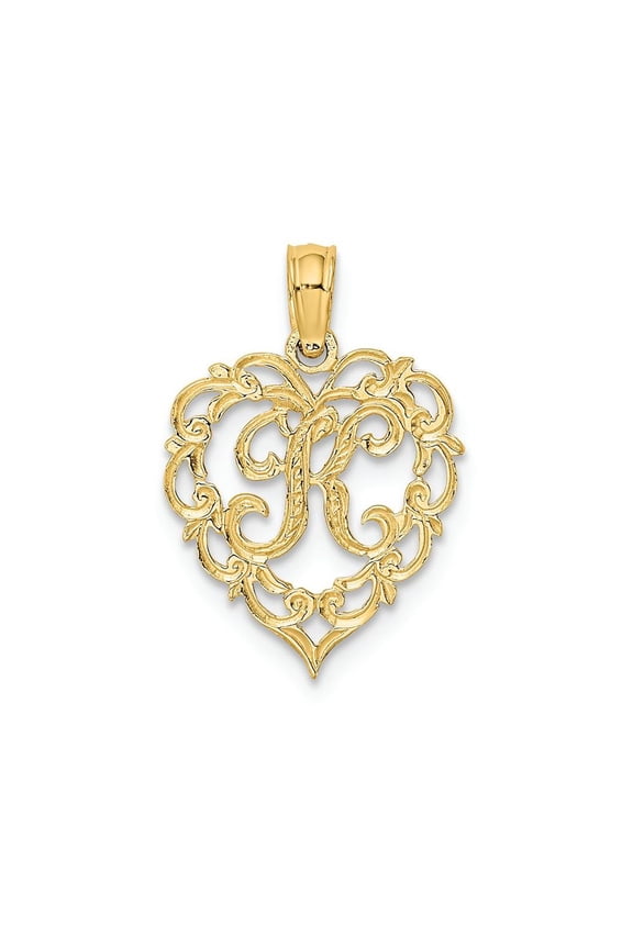 FJC Finejewelers 14k Yellow Gold K Script Initial In Heart Charm