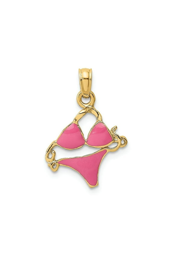 FJC Finejewelers 14k Yellow Gold Pink Enameled Bikini Bathing Suit Charm
