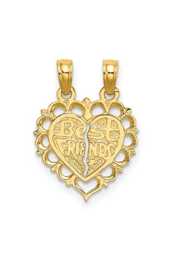 14k Yellow Gold Polished BEST FRIEND 2 Piece Break-Apart Heart Charm