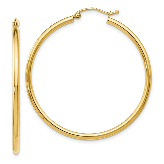 14k Yellow Gold Polished Hinged post Polihsed Hinged Hoop Earrings 40x39mm Wide 2mm Thick Hoop Earring for Women