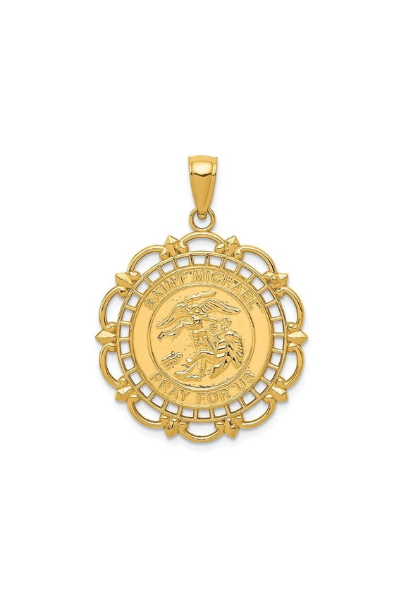FJC Finejewelers 14k Yellow Gold Polished Satin Saint Michael Medal Charm