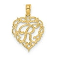 14K Yellow Gold Heart Shape Fancy Script Letter R Initial Charm Pendant ...