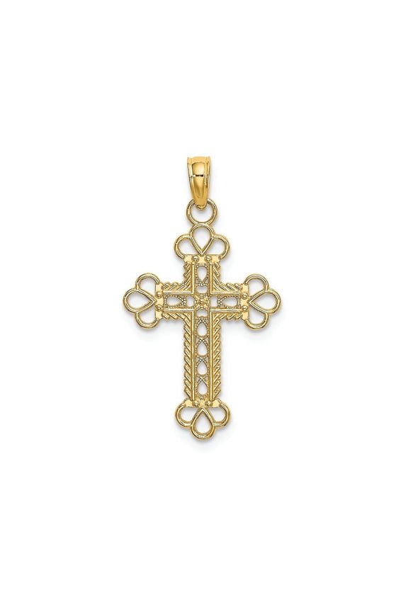 FJC Finejewelers 14k Yellow Gold Rope Frame Block Cross with Club Tips Cu-out Charm