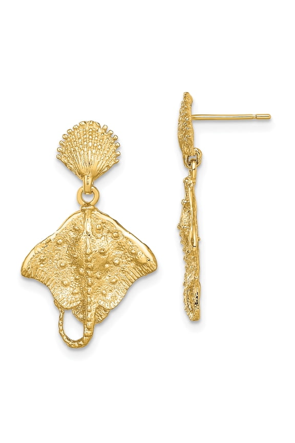 14K Shell and Stingray Post Dangle Earrings TE759