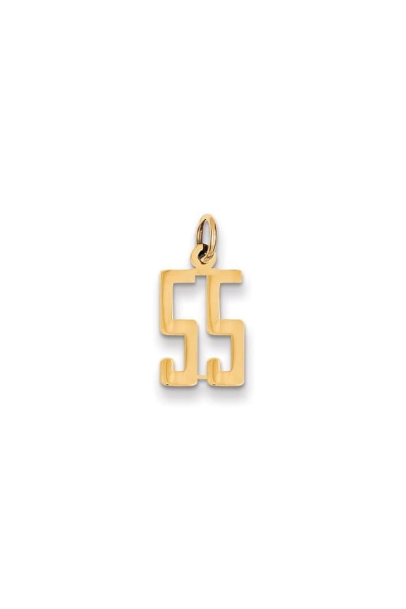 14K Yellow Gold Polished Finish Small Size Elongated Shape Number 55 Charm Pendant
