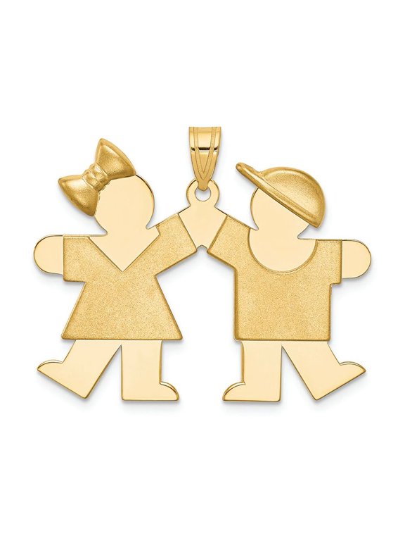 FJC Finejewelers 14k Yellow Gold Solid Engravable Girl On Left Boy On Right Charm