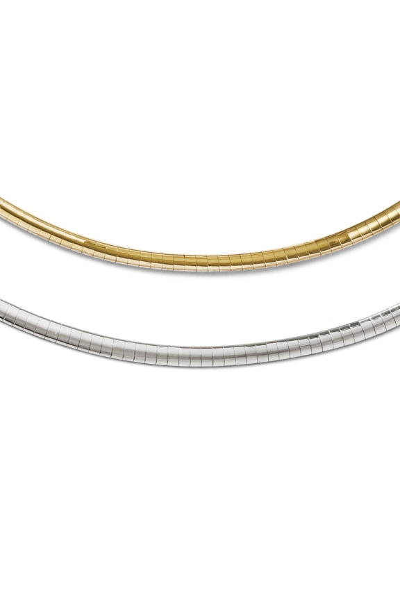 3mm 14k Yellow Gold Fancy Omega clasp With Rhodium Supreme Reversible Omega Necklace 18 Inch Pendant Necklace for Women