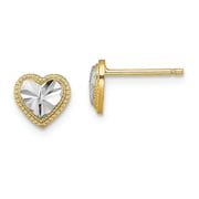 FJC Finejewelers 14k Yellow Gold with with Rhodium Heart Earrings Bright Cut Center