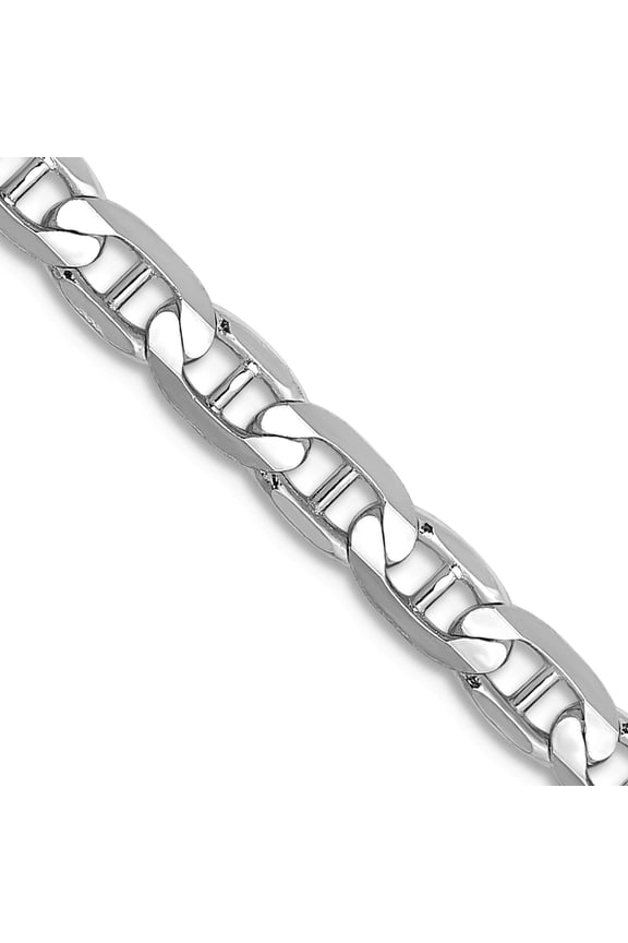 14k White Gold Solid Polished 3.75mm Concave Nautical Ship Mariner Anchor Chain 18 Inch Lobster Claw Chain Necklace for