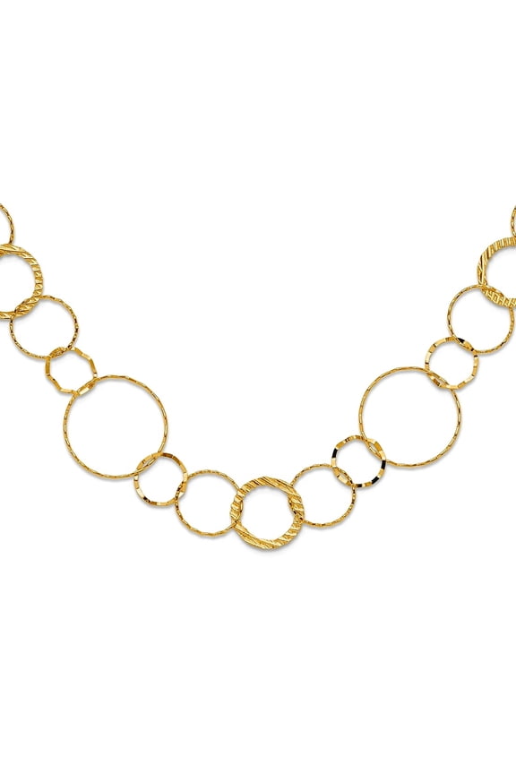 14k Yellow Gold Textured Polished Fancy Spring Lock Closure Combo Circle Chain Necklace 18 Inch Spring-Ring 18mm Wide Ch