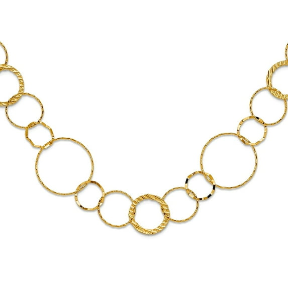 14k Yellow Gold Textured Polished Fancy Spring Lock Closure Combo Circle Chain Necklace 18 Inch Spring-Ring 18mm Wide Ch