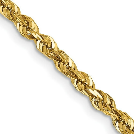 14k Yellow Gold Solid Lightweight Lobster Claw Closure 2.82mm Sparkle Cut Extra lite Rope Chain Necklace 20 Inch - Chain