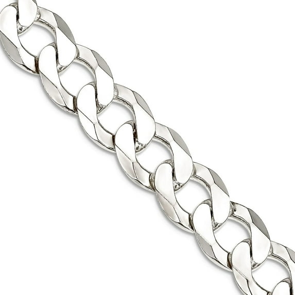 925 Sterling Silver Polished Lobster Claw Closure 11.75mm Close Link Flat Curb Chain Necklace 20 Inch Chain-Necklace for