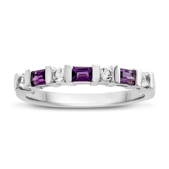 FJC Finejewelers 3x2mm Baguette Amethyst and Created White Sapphire Stackable Band Ring