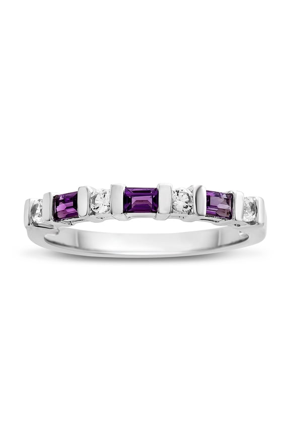 FJC Finejewelers 3x2mm Baguette Amethyst and Created White Sapphire Stackable Band Ring