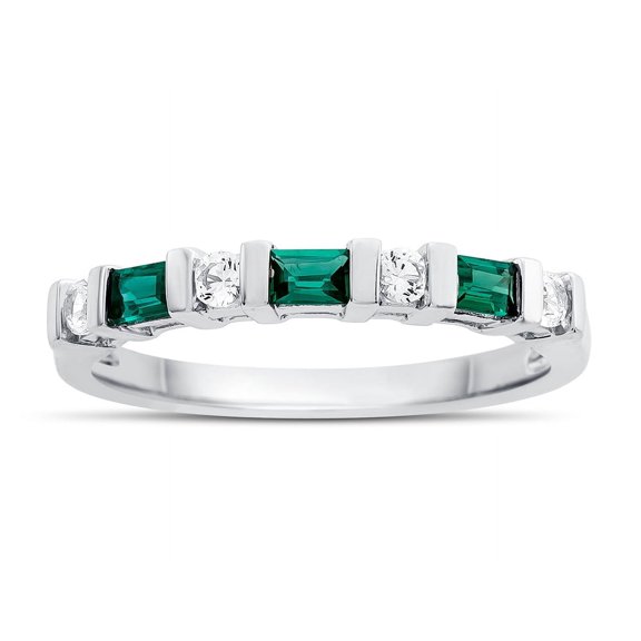 FJC Finejewelers 3x2mm Baguette Created Emerald and Created White Sapphire Stackable Band Ring