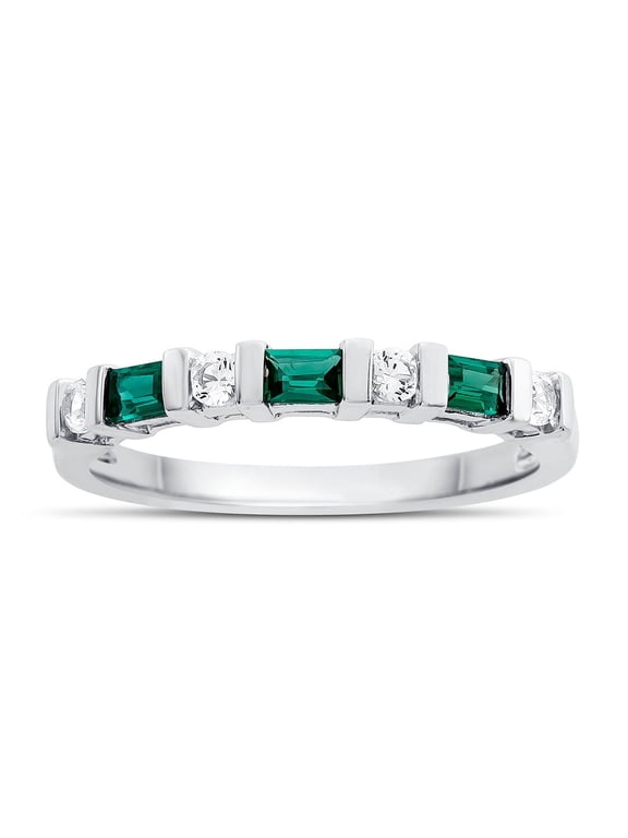 FJC Finejewelers 3x2mm Baguette Created Emerald and Created White Sapphire Stackable Band Ring