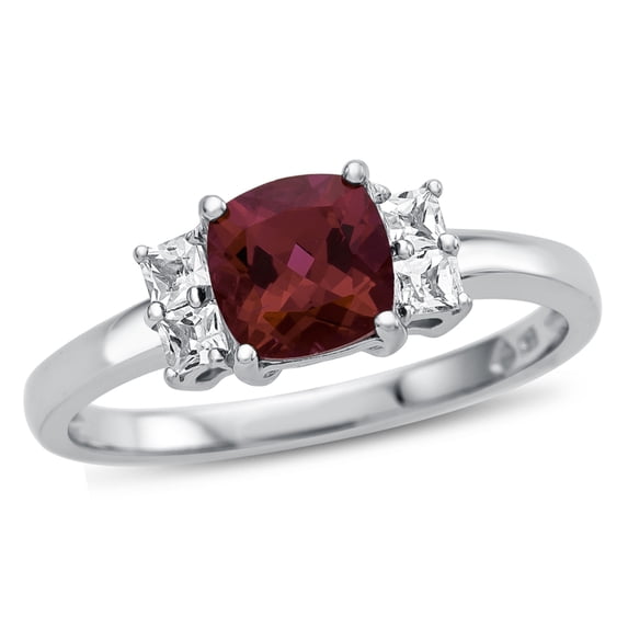 FJC Finejewelers 925 Sterling Silver 6x6mm Cushion-Cut Created Ruby and White Topaz Ring