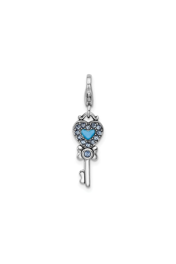 FJC Finejewelers 925 Sterling Silver Amore La Vita Rhod-pl Swarovski Reversible Heart Key Charm