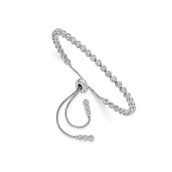 FJC Finejewelers 925 Sterling Silver Box Rhodium Plated CZ 44 Stone Polished Adjustable Bracelet 3.62 mm