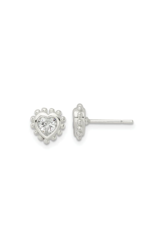 FJC Finejewelers 925 Sterling Silver Button Beaded Edge Heart CZ Post Earrings 8 mm