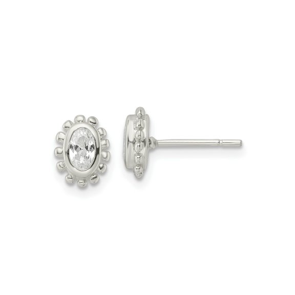 FJC Finejewelers 925 Sterling Silver Button Beaded Edge Oval CZ Post Earrings 8 mm x 6 mm