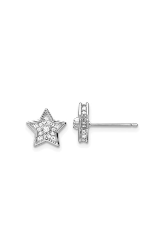 FJC Finejewelers 925 Sterling Silver Button Polished Rhodium Plated CZ Star Post Earrings 9 x 9 mm