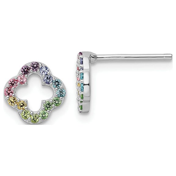 FJC Finejewelers 925 Sterling Silver Button Rhodium Plated Rainbow Crystal Clover Post Earrings 8 x 8 mm