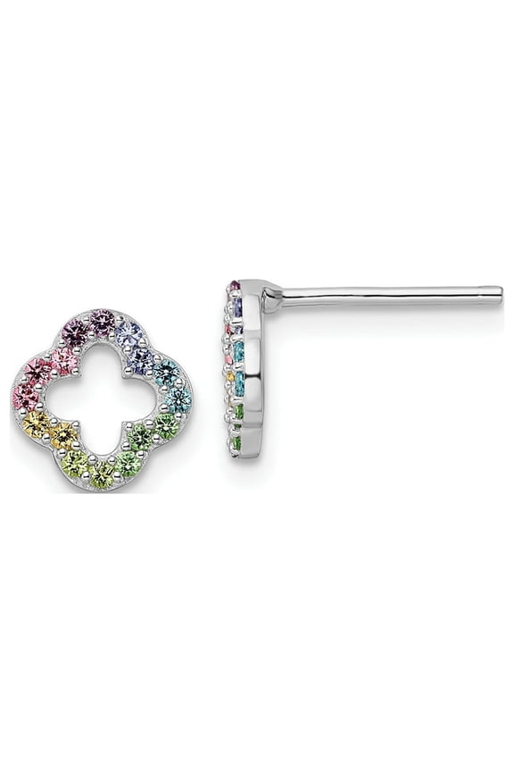 FJC Finejewelers 925 Sterling Silver Button Rhodium Plated Rainbow Crystal Clover Post Earrings 8 x 8 mm