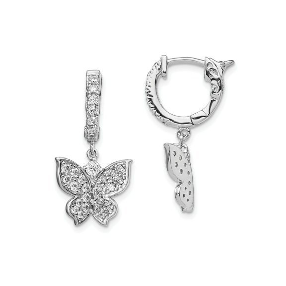 FJC Finejewelers 925 Sterling Silver CZ Butterfly Hinged Hoop Dangle Earrings 1 Inches x 12 mm