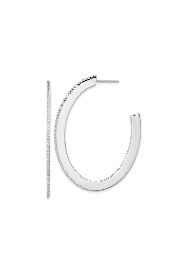 FJC Finejewelers 925 Sterling Silver CZ Oval Post J-Hoop Earrings 54 mm x 41 mm