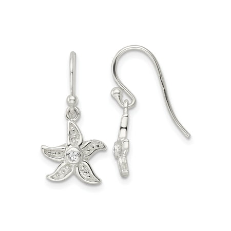 FJC Finejewelers 925 Sterling Silver Dangle Textured CZ Center Starfish Shepherd Hook Earrings 22 x 11 mm