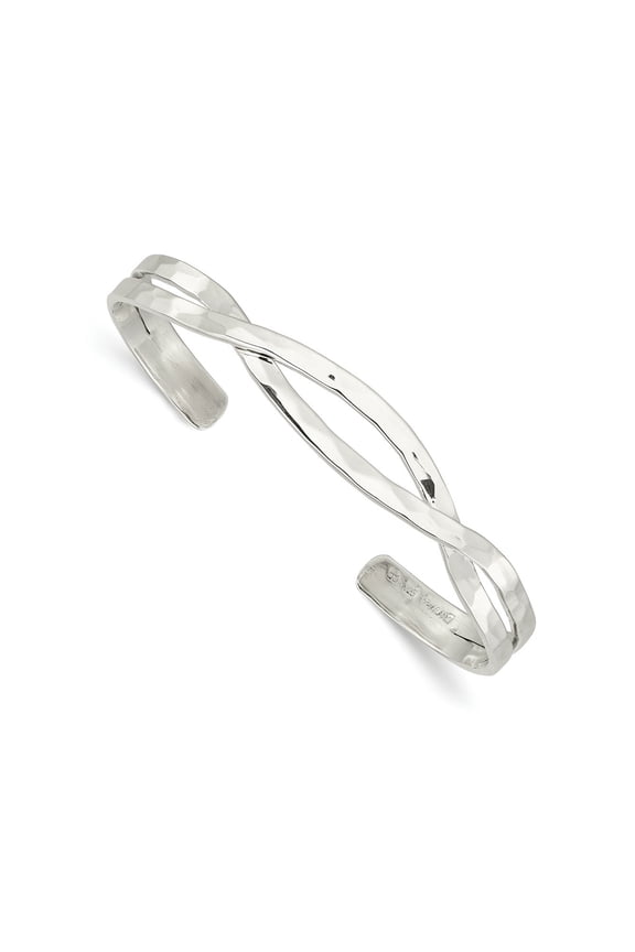 FJC Finejewelers 925 Sterling Silver Polished Hammered Criss Cross Cuff Bangle 7.5 Inches x 10 mm Bracelet