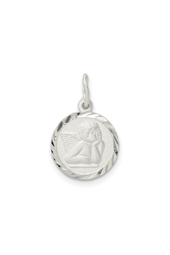 FJC Finejewelers 925 Sterling Silver Polished Satin and Bright Cut Cherub Circle Charm 19 x 12 mm