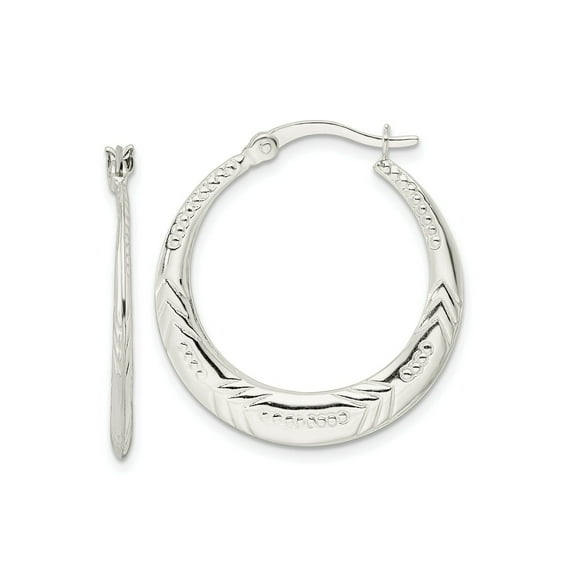 FJC Finejewelers 925 Sterling Silver Polished and Textured Knife Edge Round Hoop Earrings 27 x 26 mm