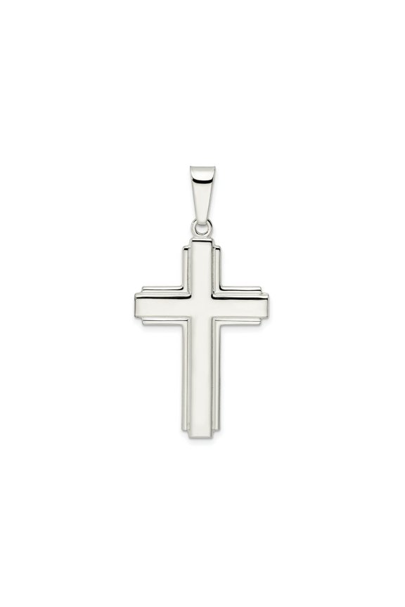 FJC Finejewelers 925 Sterling Silver Polished with Edge Lines Latin Cross Charm 48 x 23 mm